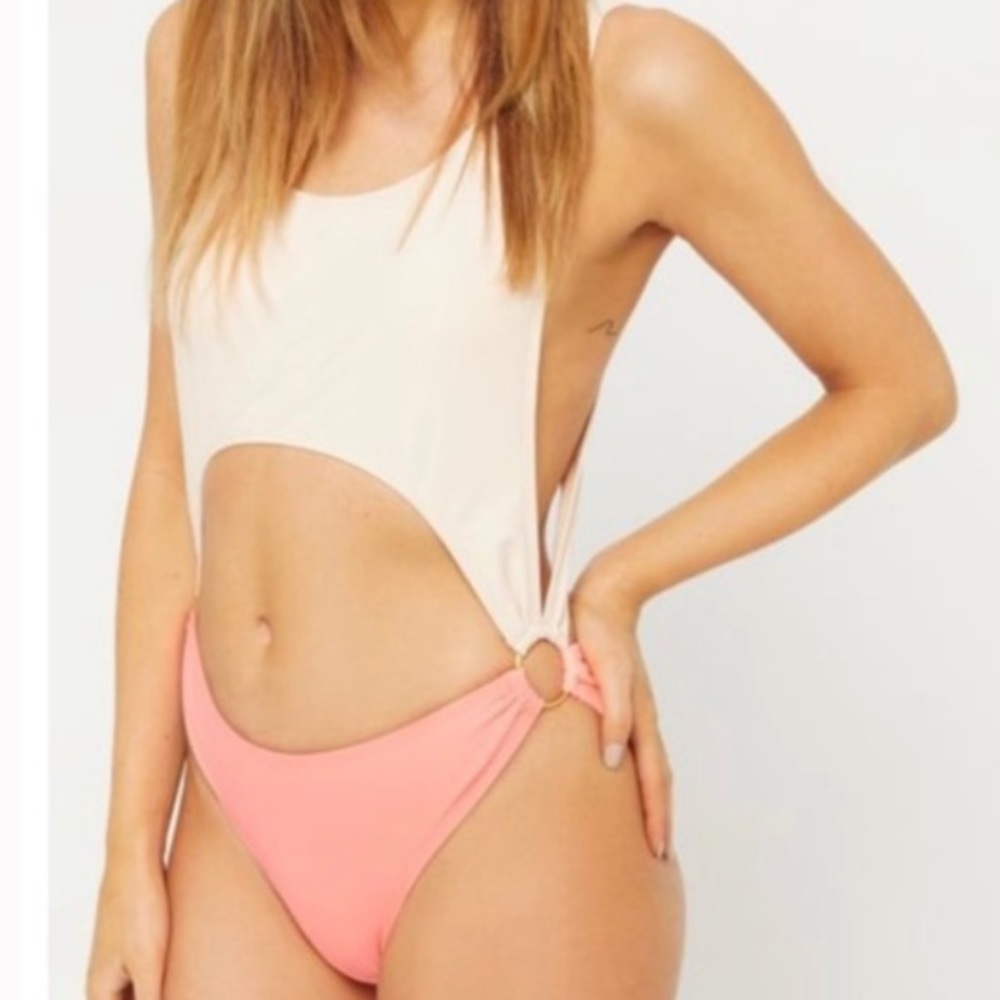 2 Tone- One Piece Cutout Swimsuit